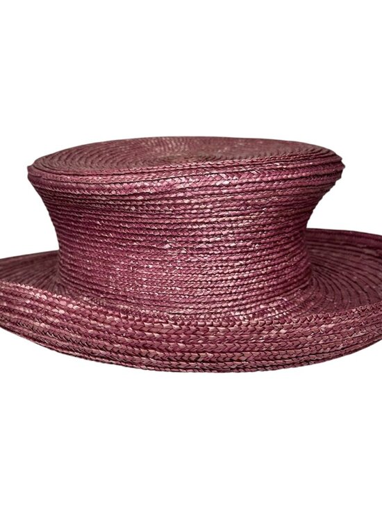 Eric Javits Handwoven Straw Hat Plum Berry Tiered Crown Resort Boater Style